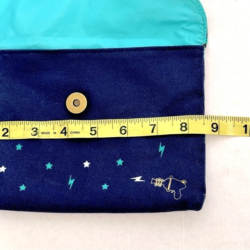 Blue Benefit San Francisco Cosmetic Clutch Makeup Bag with Snap Front